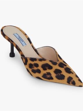Prada Leopard Calf Hair Kitten Heel Mule, 65mm size 8